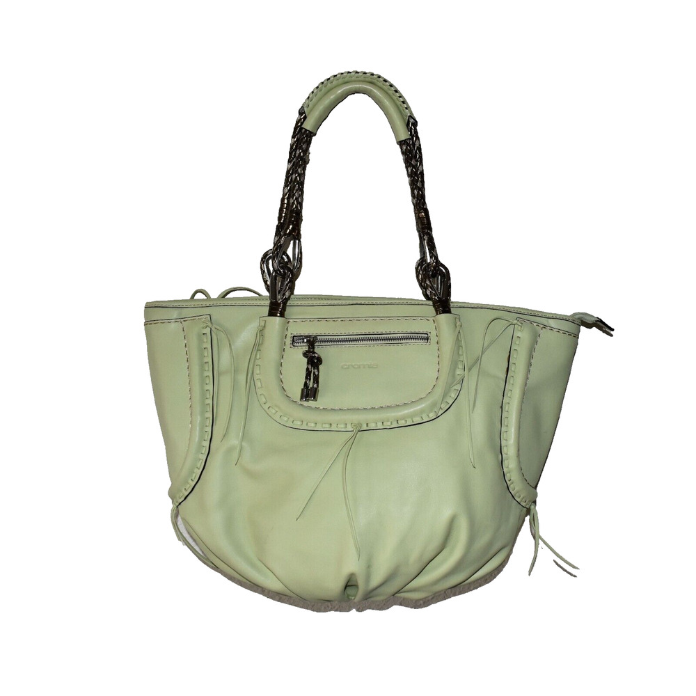 D5 NWOT CROMIA Light Green Leather Braided Bronze Handles Large Hobo Tote Bag